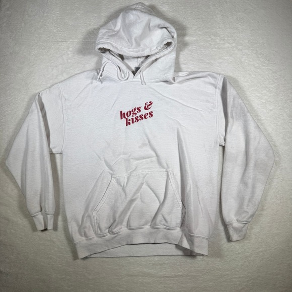Gildan Other - Gildan‎ Heavy Blend White Hogs Kisses XOXO Graphic Hoodie Sweatshirt Large